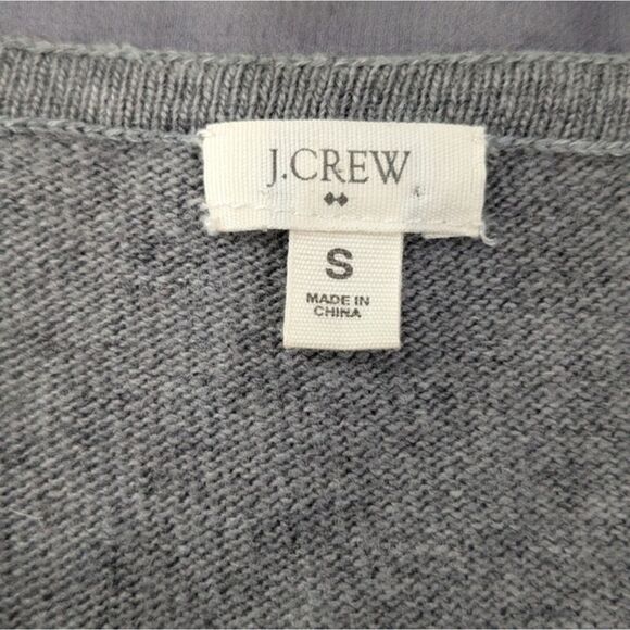 J. Crew Gray Merino Wool Cashmere Blend Top Sweater Chiffon Bow Tie Neck Fall S - Picture 7 of 9